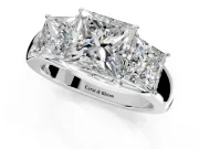 3 Stone Engagement Ring Setting for Princess Cut Center with Raised Basket Heads and Prong Head in Platinum