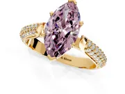 Solitaire Engagement Ring Setting for Fancy Pink Marquise Center with Multi-Row Accents and Prong Head in Yellow Gold