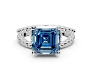 Halo Engagement Ring Setting for Fancy Blue Asscher Cut Center with Rope Twist Split Shank and Prong Head in Platinum