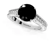 Solitaire Engagement Ring Setting for Fancy Black Round Cut Center with Engraved Pave Band and Prong Head in Sterling Silver