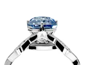 Solitaire Engagement Ring Setting for Fancy Blue Radiant Cut Center with Accented Twist Band and Leaf Prong Head in Platinum