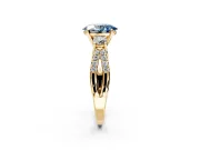 3 Stone Engagement Ring Setting for Fancy Blue Oval Center with Pave Split Shank and Prong Head in Yellow Gold