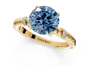 Rope Engagement Ring Setting for Fancy Blue Round Cut Center with Accent Shoulders and Prong Head in Yellow Gold