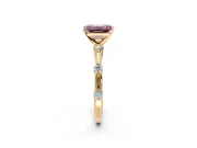 Solitaire Engagement Ring Setting for Fancy Pink Emerald Cut Center with Bezel Station Band and Prong Head in Yellow Gold