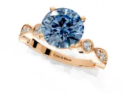 Solitaire Engagement Ring Setting for Fancy Blue Round Cut Center with Milgrain Bezel Accents and Prong Head in Rose Gold