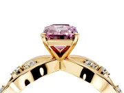 Solitaire Engagement Ring Setting for Fancy Pink Emerald Cut Center with Criss-Cross Accent Band and Prong Head in Yellow Gold