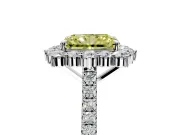 Halo Engagement Ring Setting for Fancy Yellow Radiant Cut Center with Single-Row Pave, Open Basket and Prong Head in Sterling Silver