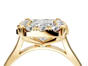 Single Halo Engagement Ring Setting for Radiant Cut Center with Corner Claws, Plain Band and Prong Head in Yellow Gold