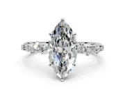 Cluster Engagement Ring Setting for Marquise Center with Round Cut Accent Band and Prong Head in Platinum