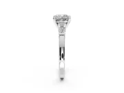 3 Stone Engagement Ring Setting for Cushion Cut Center with Channel Baguette Accents and Prong Head in Sterling Silver