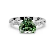 Cluster Engagement Ring Setting for Fancy Green Heart-Shaped Center with Round Cut Accent Band and Prong Head in Sterling Silver