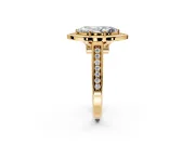 Halo Engagement Ring Setting for Marquise Center with Outer Bezel Rim, Pave Band and Prong Head in Yellow Gold