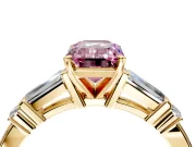 Bar-Set Engagement Ring Setting for Fancy Pink Emerald Cut Center with Tapered Baguette Accents and Prong Head in Yellow Gold