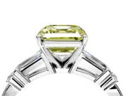 Bar-Set Engagement Ring Setting for Fancy Yellow Asscher Cut Center with Tapered Baguette Accents and Prong Head in Platinum