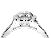 Halo Engagement Ring Setting for Oval Center with Pave Accents, Heart Basket and Prong Head in Platinum