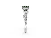 Leaf Motif Engagement Ring Setting for Fancy Green Radiant Cut Center with Pave Band and Prong Head in White Gold
