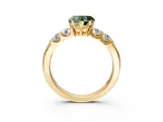 5 Stone Engagement Ring Setting for Fancy Green Heart-Shaped Center with Plain Band and Prong Head in Yellow Gold