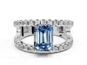 Solitaire Engagement Ring Setting for Fancy Blue Emerald Cut Center with Wide-Open Split Shank and Prong Head in Platinum