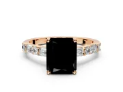 Baguette Engagement Ring Setting for Fancy Black Radiant Cut Center with Alternating Bar-Set Band and Prong Head in Rose Gold