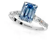 Baguette Engagement Ring Setting for Fancy Blue Emerald Cut Center with Alternating Bar-Set Band and Prong Head in Sterling Silver