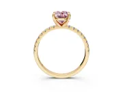 Solitaire Engagement Ring Setting for Fancy Pink Oval Center with Fine Pave Narrow Band and Prong Head in Yellow Gold