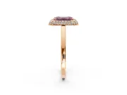 Halo Engagement Ring Setting for Fancy Pink Emerald Cut Center with Plain Tapered Band and Prong Head in Rose Gold