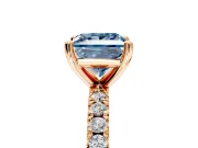 Solitaire Engagement Ring Setting for Fancy Blue Princess Cut Center with Fine Pave Band and Claw Prong Head in Rose Gold