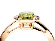 3 Stone Engagement Ring Setting for Fancy Yellow Emerald Cut Center with Low-Set Round Cut Accents and Prong Head in Rose Gold