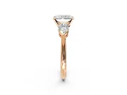 3 Stone Engagement Ring Setting for Radiant Cut Center with Large Pear-Shaped Accents and Prong Head in Rose Gold