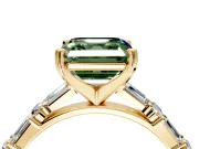 Baguette Engagement Ring Setting for Fancy Green Asscher Cut Center with Alternating Bar-Set Band and Prong Head in Yellow Gold