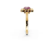 Cluster Halo Engagement Ring Setting for Fancy Pink Cushion Cut Center with Milgrain Bezel Accents and Prong Head in Yellow Gold