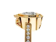Halo Engagement Ring Setting for Heart-Shaped Center with Milgrain Halo, Pave Band and Prong Head in Yellow Gold