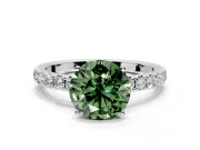 Solitaire Engagement Ring Setting for Fancy Green Round Cut Center with Large Accent Band and Prong Head in Sterling Silver