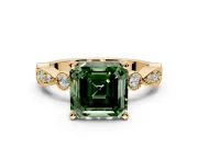 Solitaire Engagement Ring Setting for Fancy Green Asscher Cut Center with Milgrain Bezel Accents and Prong Head in Yellow Gold