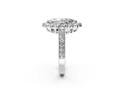 Halo Engagement Ring Setting for Marquise Center with Milgrain Channel Band and Prong Head in Sterling Silver
