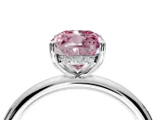 Hidden Halo Engagement Ring Setting for Fancy Pink Cushion Cut Center with Thin Rounded Band and Prong Head in Platinum