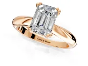 Solitaire Engagement Ring Setting for Emerald Cut Center with Reverse Tapered Band and Prong Head in Rose Gold