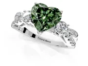 3 Stone Engagement Ring Setting for Fancy Green Heart-Shaped Center with Pave Split Shank and Prong Head in Sterling Silver