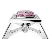 Halo Engagement Ring Setting for Fancy Pink Princess Cut Center with Outer Bezel Rim, Pave Band and Prong Head in White Gold
