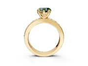 Solitaire Engagement Ring Setting for Fancy Green Heart-Shaped Center with Channel-Set Accents and Prong Head in Yellow Gold
