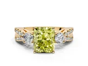 3 Stone Engagement Ring Setting for Fancy Yellow Radiant Cut Center with Pave Split Shank and Prong Head in Yellow Gold