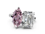 Fancy Pink Marquise and Emerald Cut Lab-Grown Diamond Toi et Moi Engagement Ring with Prong-Set Stones in Platinum