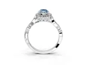 Halo Engagement Ring Setting for Fancy Blue Marquise Center with Leaf Motif Split Shank and Prong Head in Platinum