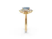 Small-Accent Cluster Halo Engagement Ring Setting for Fancy Blue Radiant Cut Center with Plain Band and Prong Head in Yellow Gold