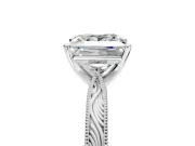 Solitaire Engagement Ring Setting for Princess Cut Center with Engraved Milgrain Band and Prong Head in Platinum