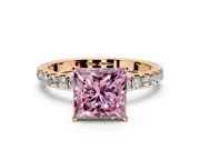 Open Basket Engagement Ring Setting for Fancy Pink Princess Cut Center with Pave Band and Prong Head in Rose Gold