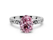 Solitaire Engagement Ring Setting for Fancy Pink Oval Center with XO Engraved Band and Prong Head in Platinum