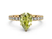 Solitaire Engagement Ring Setting for Fancy Yellow Pear-Shaped Center with Large Accents and Prong Head in Yellow Gold