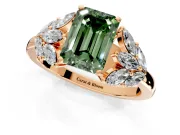 Leaf Cluster Engagement Ring Setting for Fancy Green Emerald Cut Center with Marquise Accents and Prong Head in Rose Gold