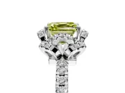 Floral Halo Engagement Ring Setting for Fancy Yellow Asscher Cut Center with Pave Band and Prong Head in Platinum
